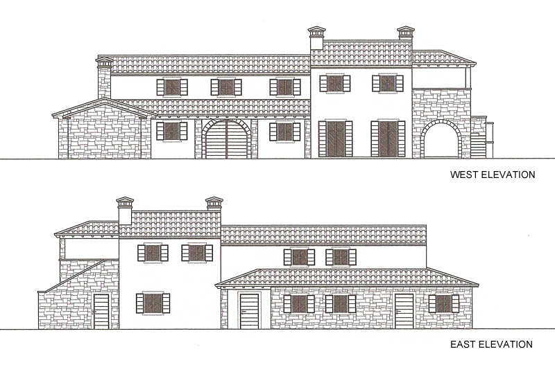 Villa 3, west and east elevations